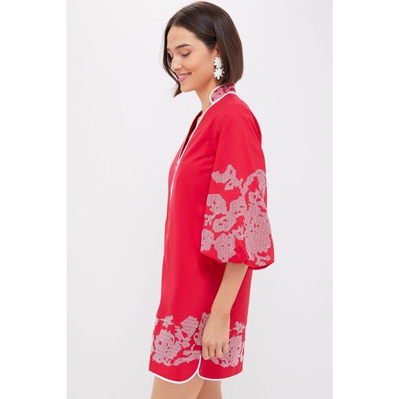 HYACINTH HOUSE Red & White Embroidery Mini Arem Caftan Size XS NWT - Picture 5 of 7